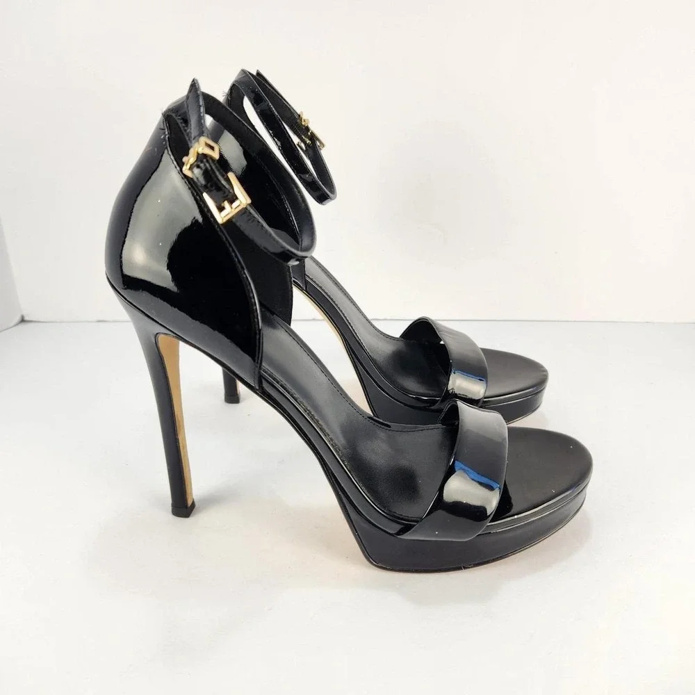 Michael Kors Women's Black Patent Leather Ankle Strap Platform Heels Size 9M